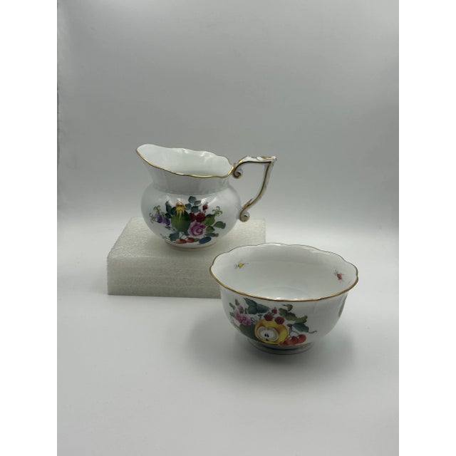 Herend Herend Original Fruits and Flowers (Bfr) 642 Creamer & 684 Open Sugar Bowl Set- 2 Pieces For Sale - Image 4 of 10
