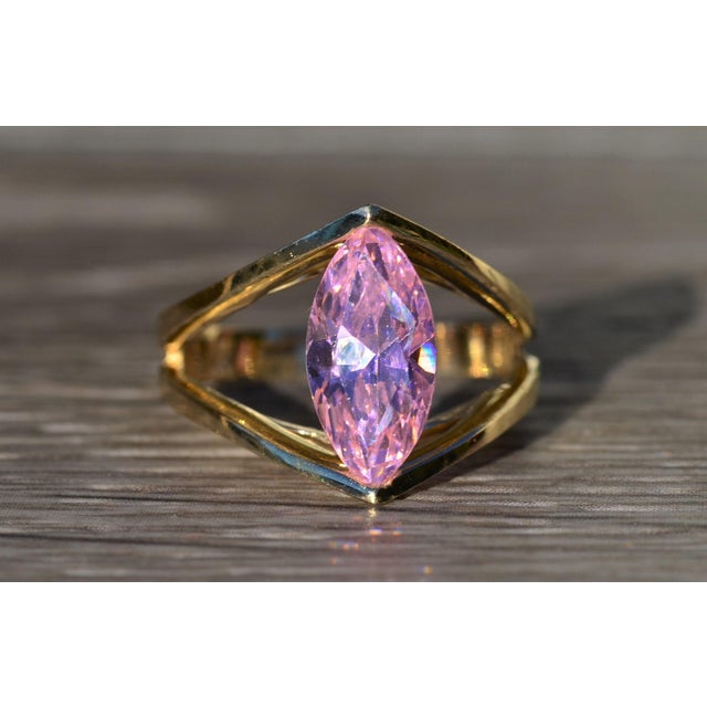 Gold The Kilbourn: Ladies Yellow Gold Cocktail Ring set with Pink Cubic Zirconia For Sale - Image 8 of 10