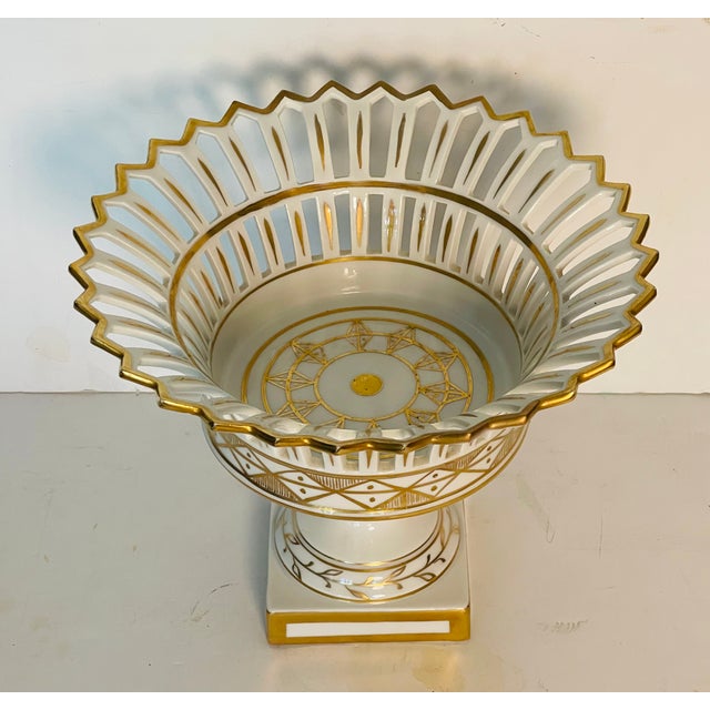 Gorgeous antique early 19 th c Old Paris France reticulated porcelain compote centrepiece handpainted with gold in a...