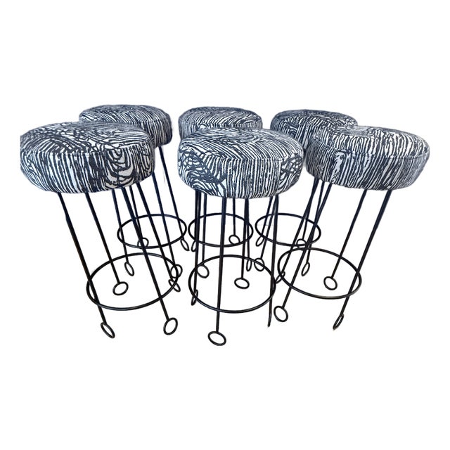 6 Rachel Donath Counter Stools - Reupholstered W. Kelly Wearstler Fabric For Sale