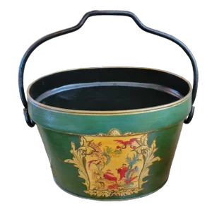 1960s Metal English Hand Painted Bucket