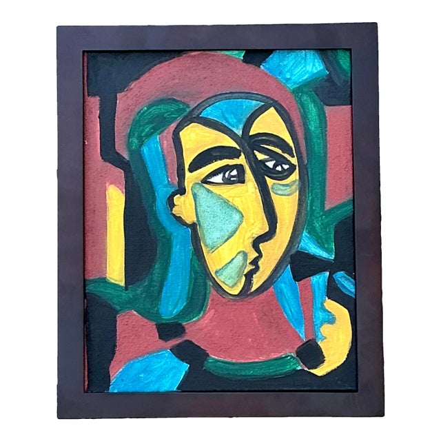 Vintage Original Abstract Figurative Oil on Canvas For Sale