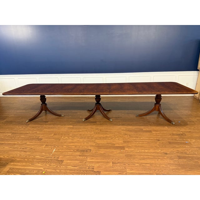 Traditional Large 14 Ft. Traditional Multi-Banded Mahogany Dining/Banquet Table by Leighton Hall - Showroom Sample For Sale - Image 3 of 16