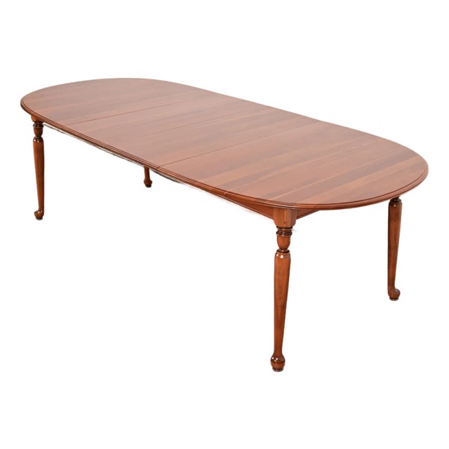 Ethan Allen American Colonial Solid Cherry Wood Extension Dining Table, Newly Refinished For Sale