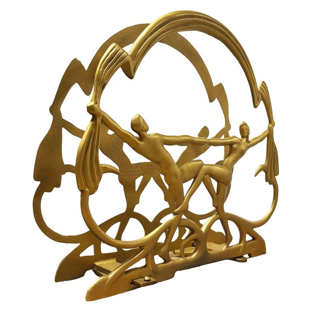 For your consideration is the rare brass variant of the Art Deco-designed magazine rack with a nude flapper couple along...