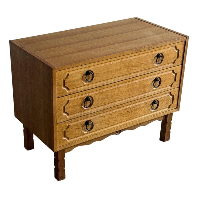 Vintage Danish Oak 3 Drawer Chest Mid Century Modern Nightstand Dresser For Sale