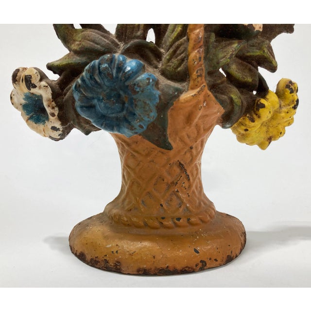 Early 20th Century Antique Hubley Cast Iron Flower Basket Doorstop For Sale - Image 5 of 5