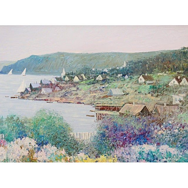 Contemporary Village by the Sea - 20th Century Impressionist Coastal Landscape For Sale - Image 3 of 5