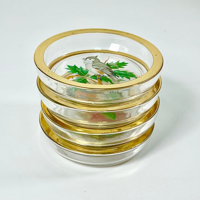 1980s Vintage Chippendale Hollywood Regency Crystal Coasters With Birds - Set of 4 For Sale - Image 11 of 11