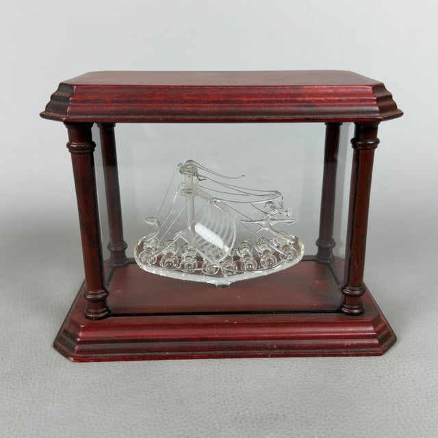 Vintage Miniature Viking Longship in a Glass and Wood Display Case, 1970s For Sale - Image 3 of 13