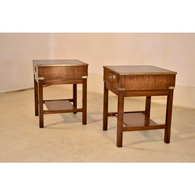 Wood Pair of Campaign Style Mahogany Side Tables, Circa 1960's For Sale - Image 7 of 9