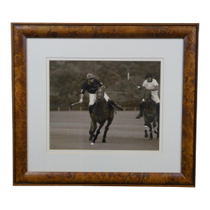 Late 20th Century Trowbridge Black & White Polo Players Equestrian Horse Photograph Print Burl 25"