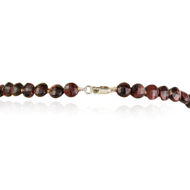 Metal Boho Chic Faceted 124 Ct Red Tiger's Eye Bead Strand Necklace, 16.75 Inch For Sale - Image 7 of 14