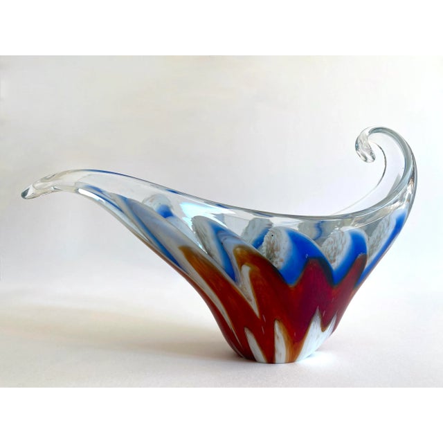 Glass Vintage Mid Century Modernist Murano Art Glass Aventurine Multicolor Zigzag Swirl Sculptural Scroll Bowl For Sale - Image 7 of 13