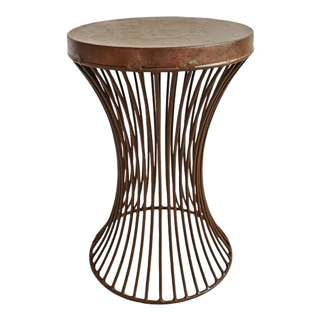 Vintage Industrial Farmhouse Rust Iron Hourglass Side Table For Sale