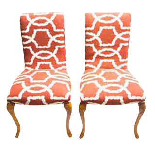 Pair of Louis XV Side Chairs in Chippendale Fabric For Sale