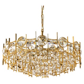 Large Gilt Brass and Crystal Chandelier from Palwa, Germany, 1970s For Sale