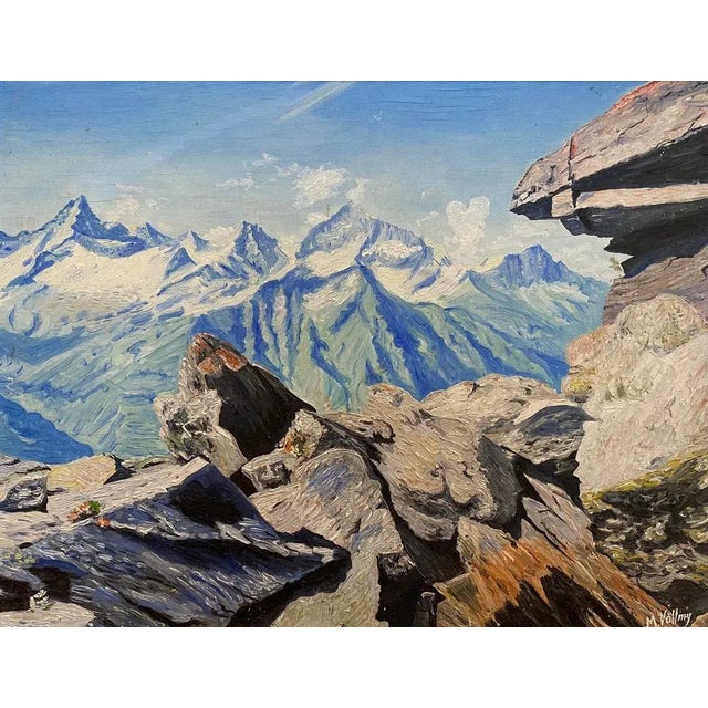 M. Völlmy, View of Mountains, 1953, Oil on Wood, Framed For Sale - Image 9 of 9