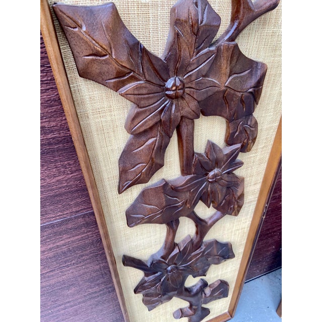 Mid Century Set of 4 Carved Teak Wood Tiki Style Tropical Wall Art For Sale - Image 4 of 12