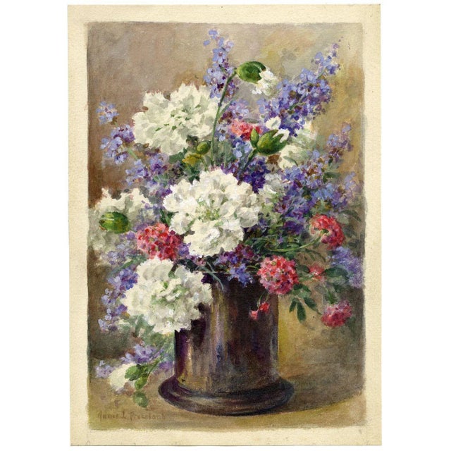 An original c.1920s watercolour painting, Annie L. Pressland, Catmint & Verbena Flowers in a Vase.A delightful flower...