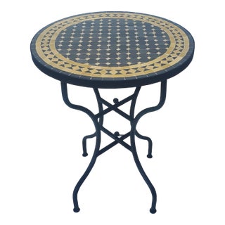 24" Black and Tan Handmade Moroccan Mosaic Table, Ucf Colors For Sale