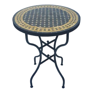 24" Black and Tan Handmade Moroccan Mosaic Table, Ucf Colors