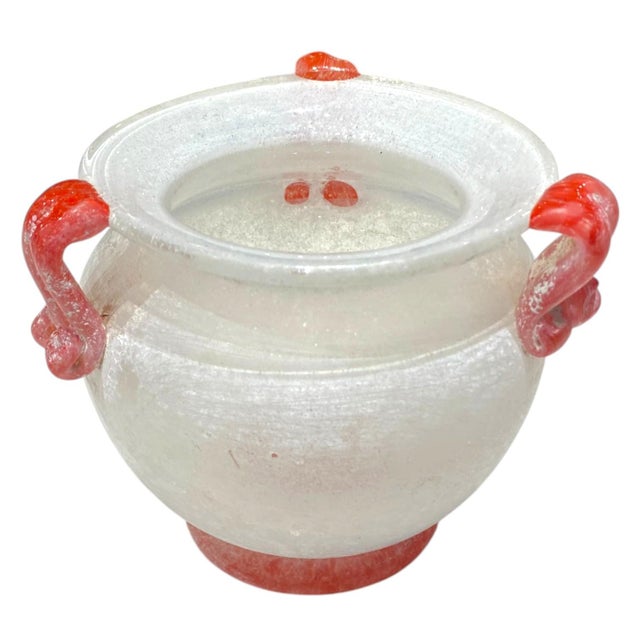 Seguso A.V. Murano Art Glass Bowl "Scavo" Italian Seguso White Red Vase Planter Decor For Sale - Image 4 of 12