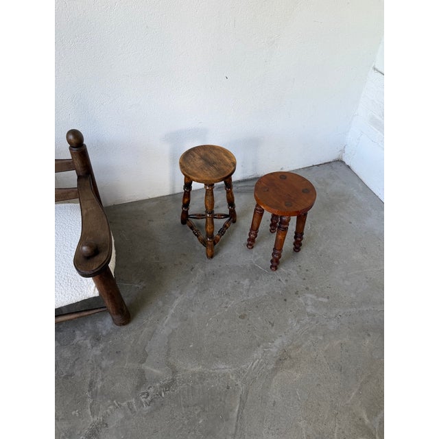 Brown Antique Stools with Turned Legs, 1960s, Set of 2 For Sale - Image 8 of 18