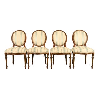 Karges Style French Regency Louis XVI Carved Mahogany and Gold Gilt Dining Chairs, Set of Four For Sale