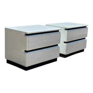 1980s Post Modern White Lacquered Rougier Nightstands - a Pair For Sale