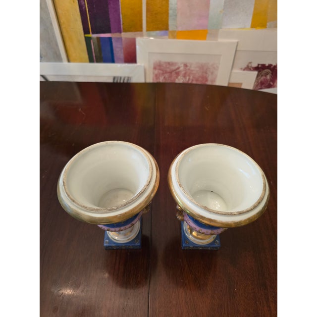 Ceramic Antique Sevres Style Paris Pair of Porcelain Urns For Sale - Image 7 of 12