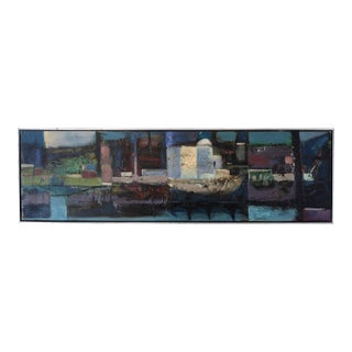 1960s Signed Mid Century Horizontal Abstract Painting For Sale
