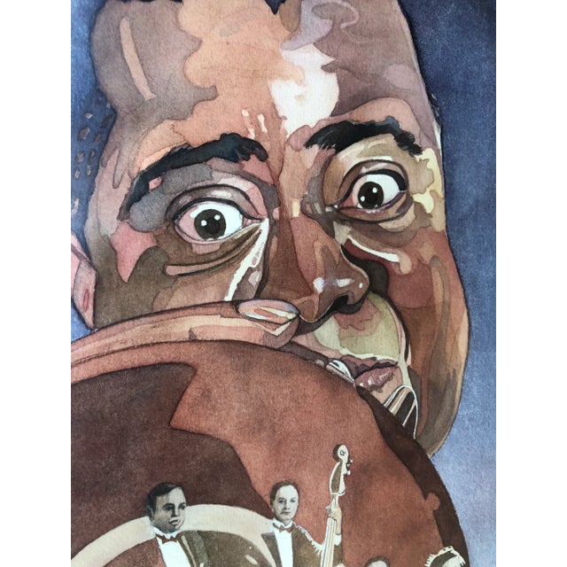 Illustration 1980’s Original Vintage Watercolor Illustration Dizzy Gillespie & Band Signed Regich For Sale - Image 3 of 5
