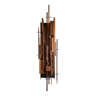 1965 Helmut Ajango 6" Wood Wall Sculpture Architectural Abstract MCM Vintage For Sale