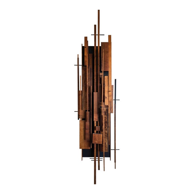 1965 Helmut Ajango 6" Wood Wall Sculpture Architectural Abstract MCM Vintage For Sale