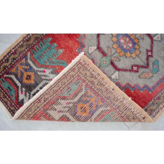 Terra Cotta 1970s Hand Knotted Small Oushak Rug Faded Mini Rug Mat - 1'8" X 3'2" For Sale - Image 8 of 13