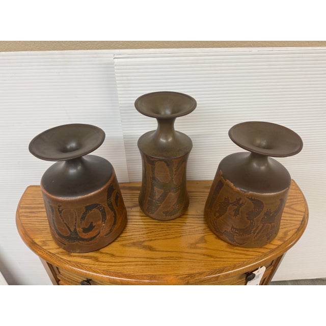 Designs West Stoneware Pottery Vases, Set of Three For Sale - Image 4 of 12