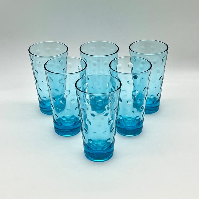 C. 1960s MidCentury Modern Light Blue Dots Tumbler Glasses Set of 6