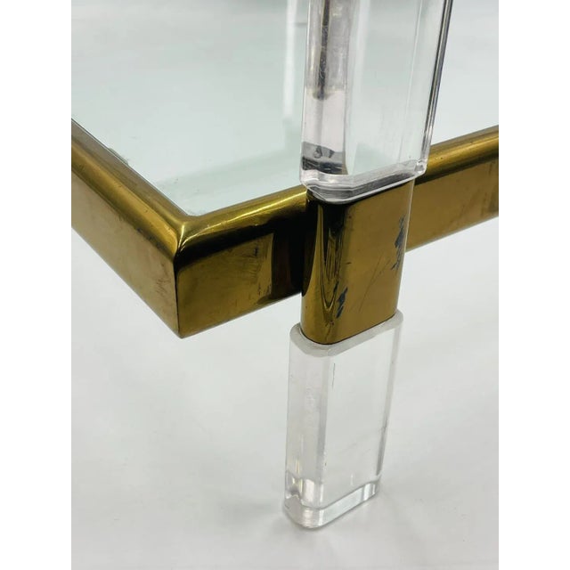 Metal 1960s Lucite, Brass & Glass 2 Tier Table by Charles Hollis Jones For Sale - Image 7 of 13