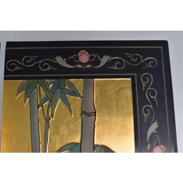 Vintage Chinoiserie Gold Leaf Lacquer 4-Panel Room Divider Screen For Sale - Image 9 of 12