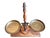 Charming vintage Italian balance scale crafted from brass and wood, featuring twin brass weighing pans and a turned center...
