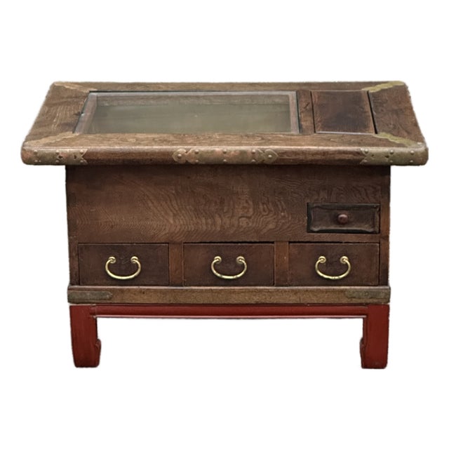 Japanese Antique Elm / Keyaki Hibachi Table on Custom Made Stand. For Sale