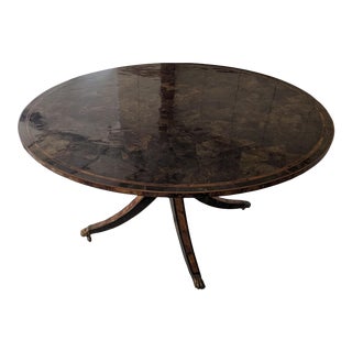 Late 20th Century Vintage Maitland Smith Regency Style Faux Tortoise Shell Top Dining Table For Sale