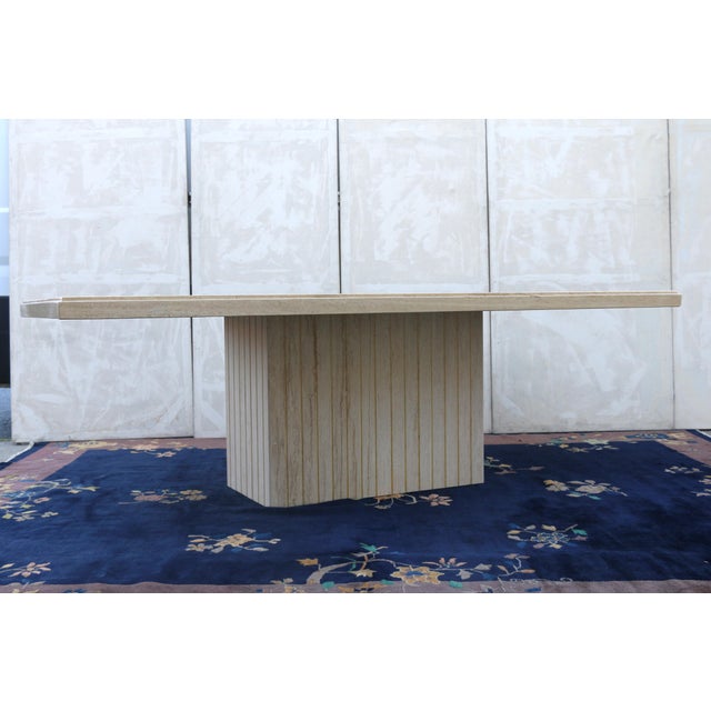 Vintage 1970s Italian Travertine Pedestal Dining Table – Mid-Century Modern For Sale - Image 9 of 18