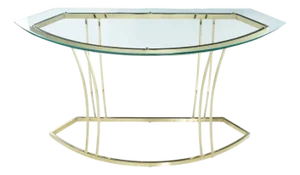 Curved 1970s Gold Brass Colored Sofa Table Console With Glass Top