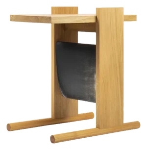 Kangaroo Side Table with Natural Ash Wood and Black Leather by Antonio De Marco