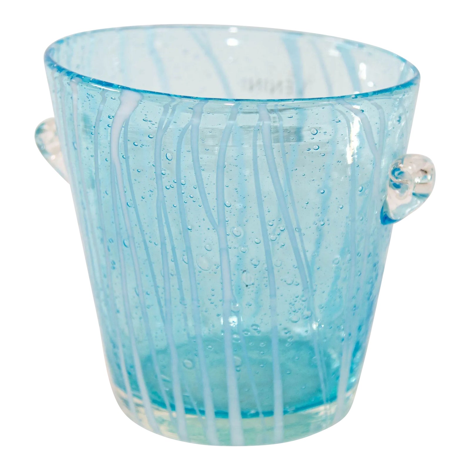 1970s Vintage Italian Murano Venini Art Glass Ice Bucket Blue