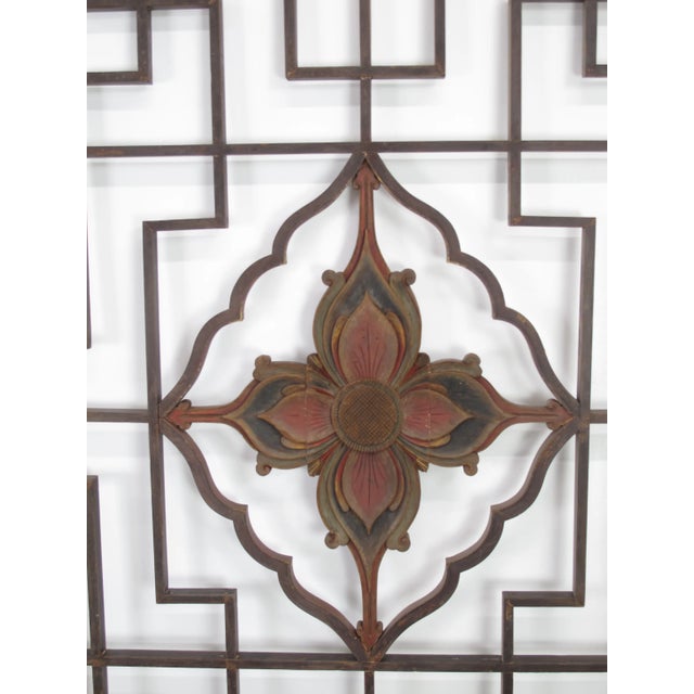 Lotus Antique Chinese Wood Screen Panel For Sale - Image 4 of 7