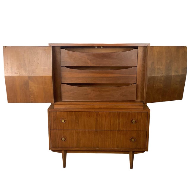 Mid-Century Modern American of Martinsville Harlequin Diamond Front Highboy Dresser For Sale - Image 3 of 17