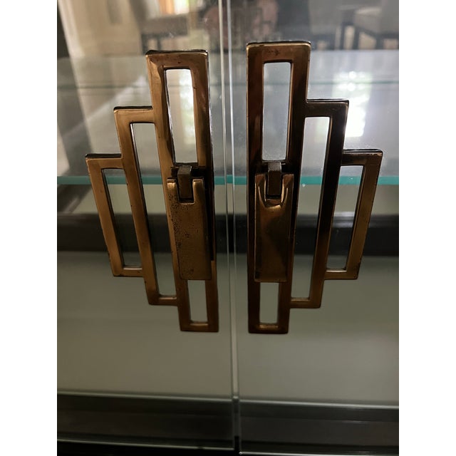 Chinoiserie Vintage Chinoiserie Glass and Wood Cabinet For Sale - Image 3 of 12